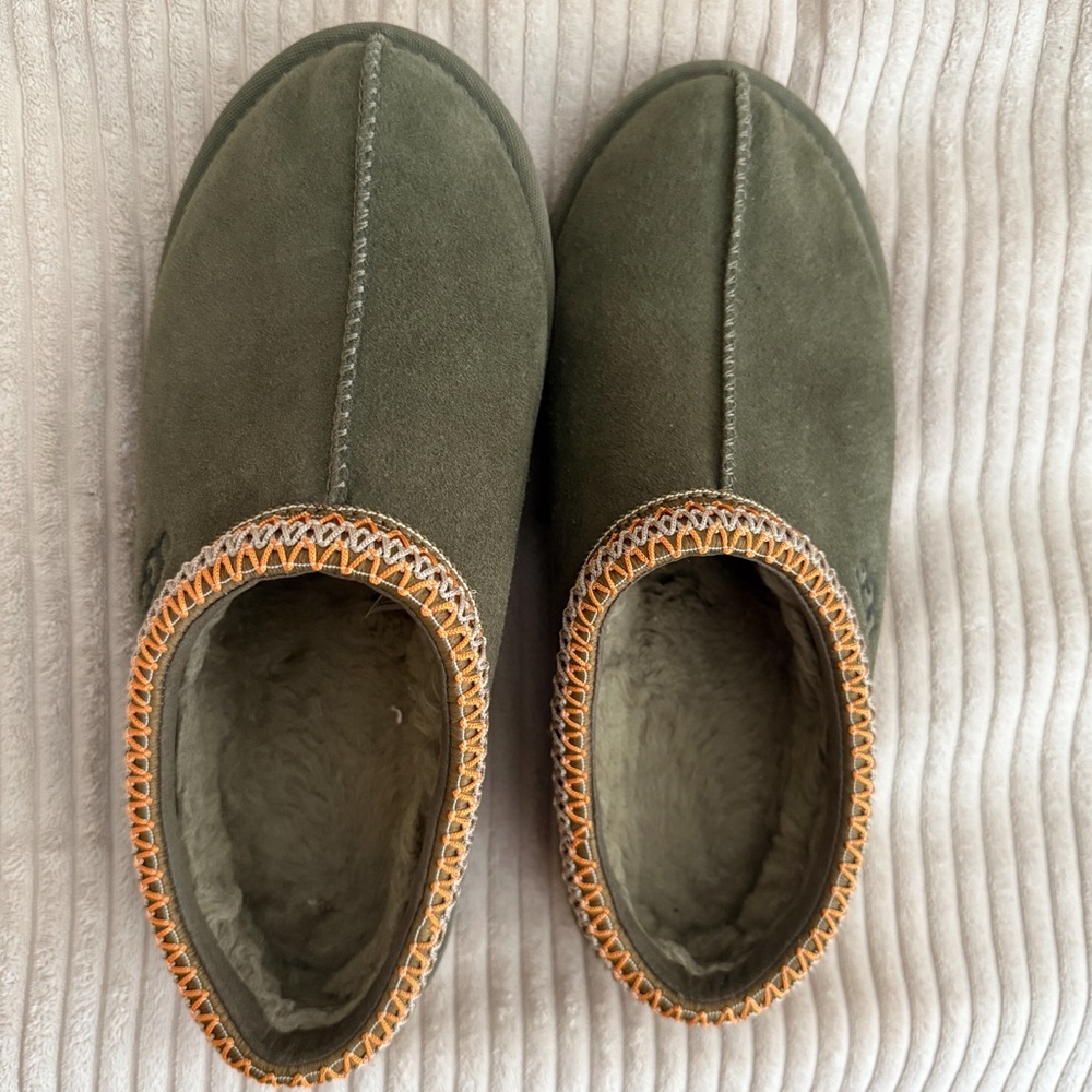 UGG Olive Green Slippers with Orange Accent